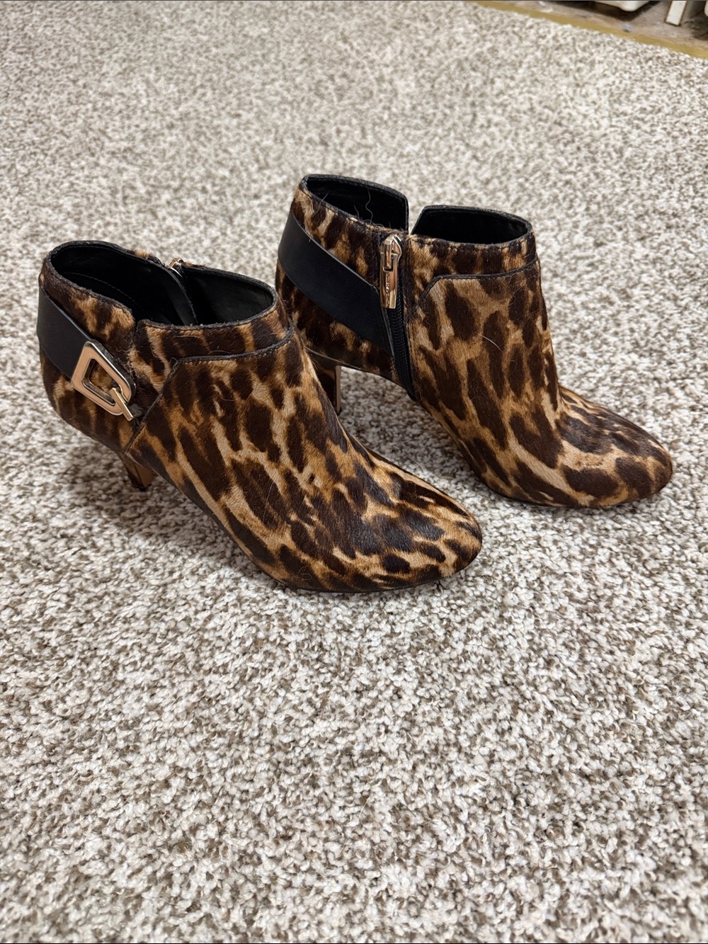 Vince Camuto Leopard Print Ankle Booties in Brown and Black